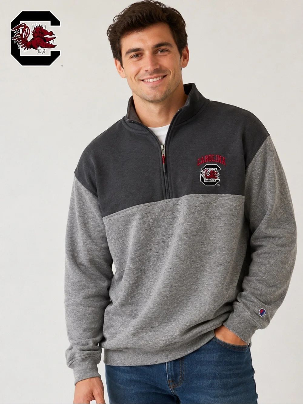 Champion South Carolina Gamecocks Quarter Zip Pullover Sweatshirt XL Gray Black